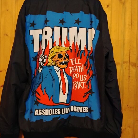 Men's Black XXL Assholes Live Forever Donald Trump Graphic Light Coat - Picture 5 of 5